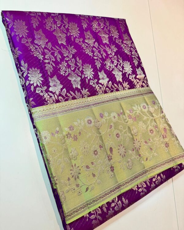 Purple Kanchipuram Silk Saree In Meenakari Border