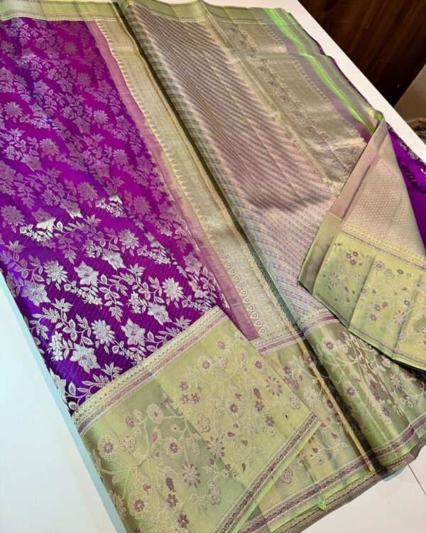 Purple Kanchipuram Silk Saree In Meenakari Border