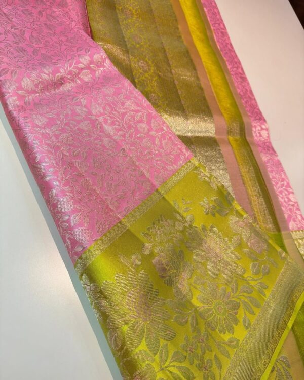 Pastel Color Kanjivaram Silk Saree In Hand Work Border