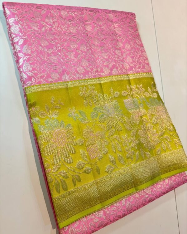 Pastel Color Kanjivaram Silk Saree In Hand Work Border