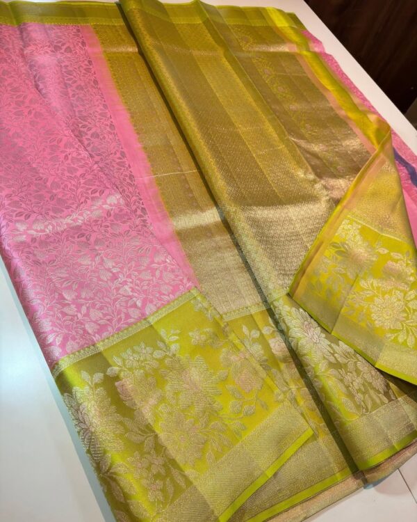 Pastel Color Kanjivaram Silk Saree In Hand Work Border