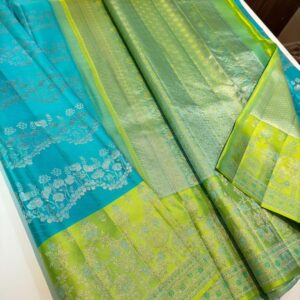 Aqua Blue Kanjivaram Silk Saree With Pastel Color Border