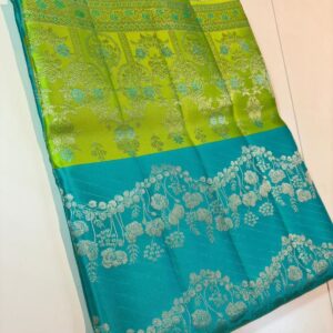 Aqua Blue Kanjivaram Silk Saree With Pastel Color Border