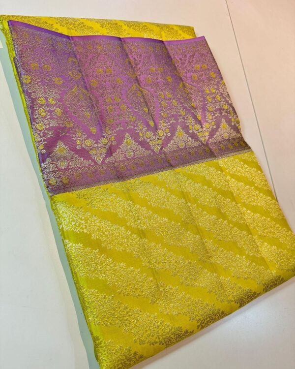 Yellow Kanjivaram Silk Saree With Pink Border