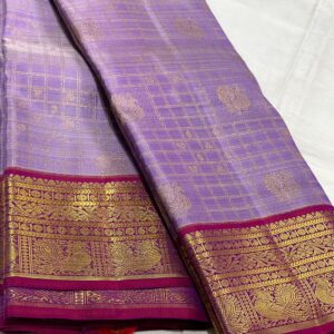 Kanjivaram Silk Saree in Lavender and Purple with Gold Zari Brocade