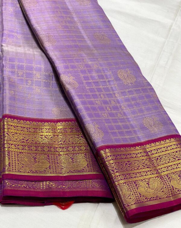 Kanjivaram Silk Saree in Lavender and Purple with Gold Zari Brocade