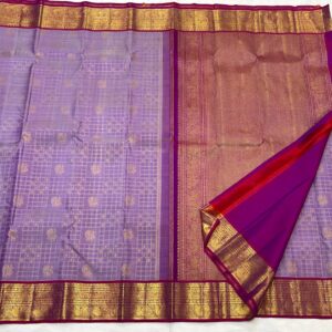 Kanjivaram Silk Saree in Lavender and Purple with Gold Zari Brocade