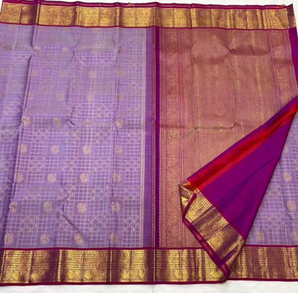 Kanjivaram Silk Saree in Lavender and Purple with Gold Zari Brocade