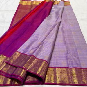 Kanjivaram Silk Saree in Lavender and Purple with Gold Zari Brocade