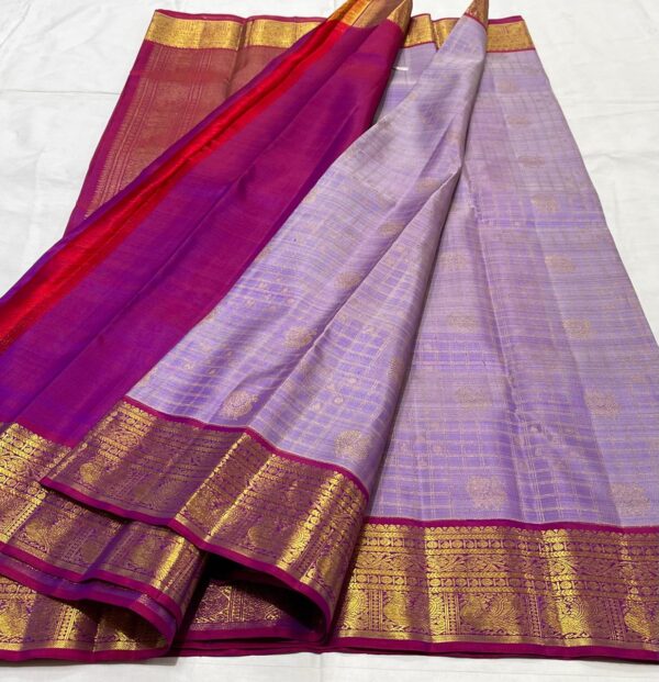 Kanjivaram Silk Saree in Lavender and Purple with Gold Zari Brocade