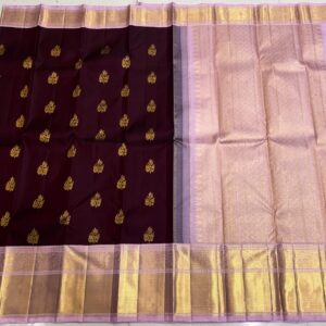 Kanjivaram Silk Saree in Coffee Brown and Baby Pink