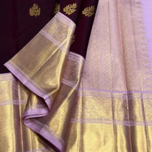 Kanjivaram Silk Saree in Coffee Brown and Baby Pink