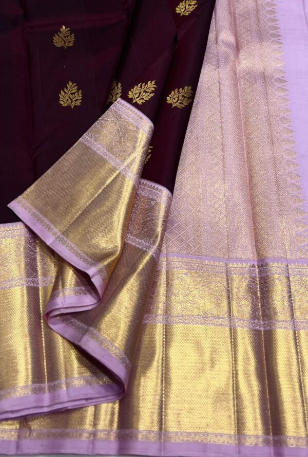 Kanjivaram Silk Saree in Coffee Brown and Baby Pink