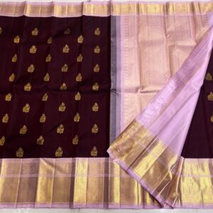 Kanjivaram Silk Saree in Coffee Brown and Baby Pink