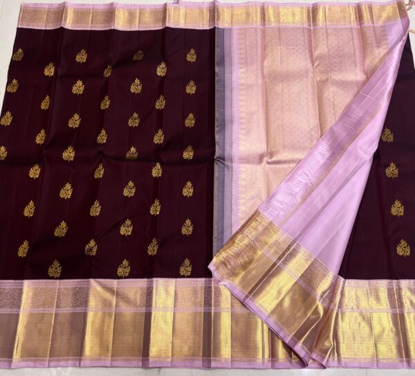 Kanjivaram Silk Saree in Coffee Brown and Baby Pink