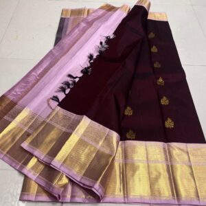 Kanjivaram Silk Saree in Coffee Brown and Baby Pink