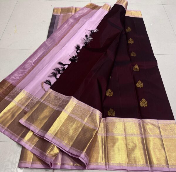 Kanjivaram Silk Saree in Coffee Brown and Baby Pink