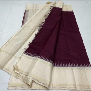 Kanjivaram Silk Saree in Maroon and Black with Off-White