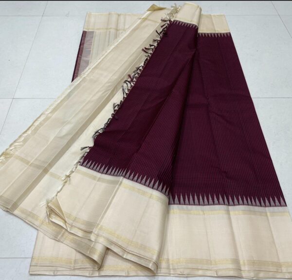 Kanjivaram Silk Saree in Maroon and Black with Off-White