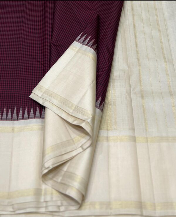 Kanjivaram Silk Saree in Maroon and Black with Off-White