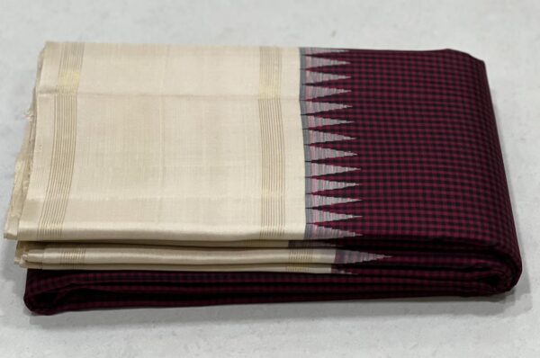 Kanjivaram Silk Saree in Maroon and Black with Off-White