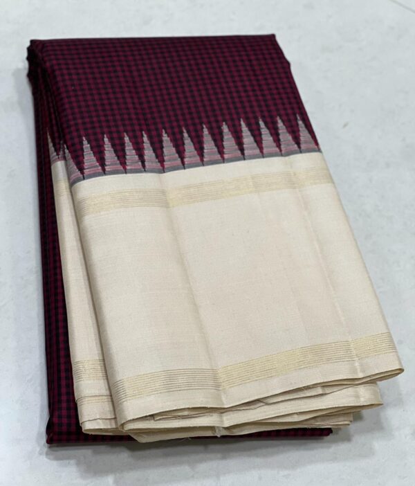 Kanjivaram Silk Saree in Maroon and Black with Off-White