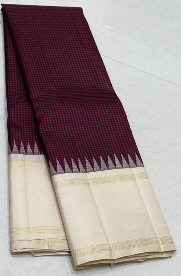 Kanjivaram Silk Saree in Maroon and Black with Off-White