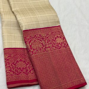 Cream and Magenta Kanjivaram Silk Saree