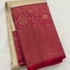 Cream and Magenta Kanjivaram Silk Saree