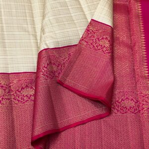 Cream and Magenta Kanjivaram Silk Saree