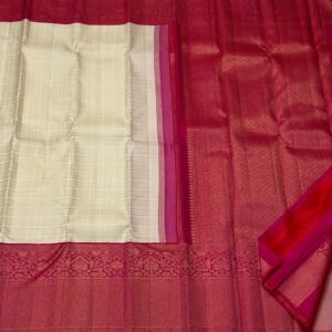 Cream and Magenta Kanjivaram Silk Saree