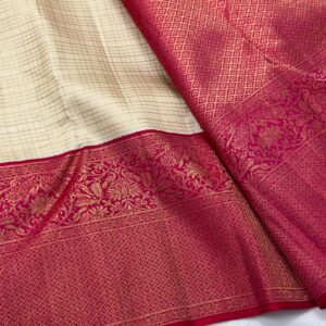 Cream and Magenta Kanjivaram Silk Saree