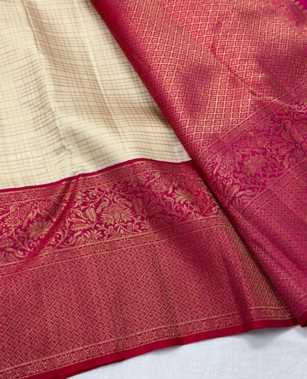 Cream and Magenta Kanjivaram Silk Saree