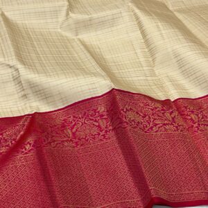 Cream and Magenta Kanjivaram Silk Saree