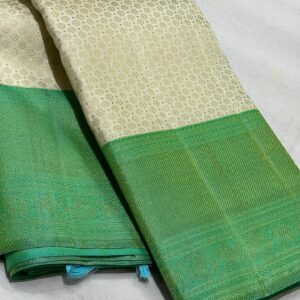 Kanjivaram Silk Saree in Cream with Pastel Green Border