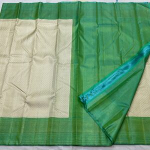 Kanjivaram Silk Saree in Cream with Pastel Green Border