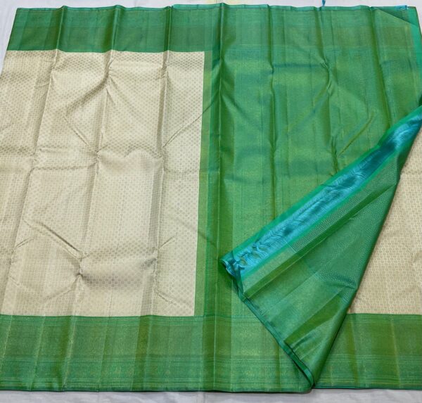 Kanjivaram Silk Saree in Cream with Pastel Green Border