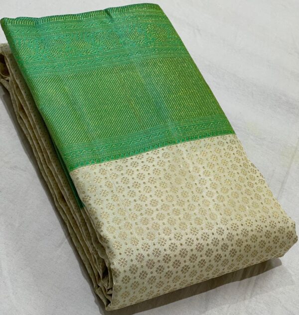 Kanjivaram Silk Saree in Cream with Pastel Green Border