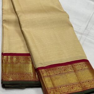 Dark Cream Kanjivaram Silk Saree With Maroon Red Border