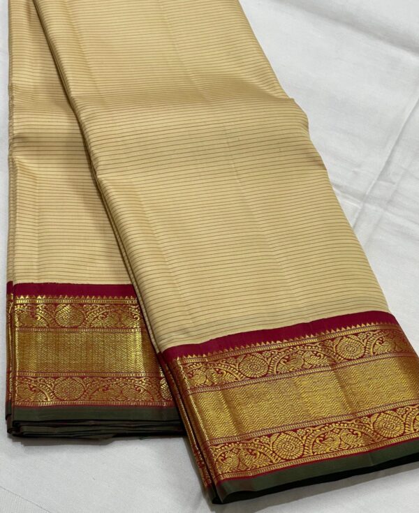 Dark Cream Kanjivaram Silk Saree With Maroon Red Border