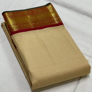 Dark Cream Kanjivaram Silk Saree With Maroon Red Border