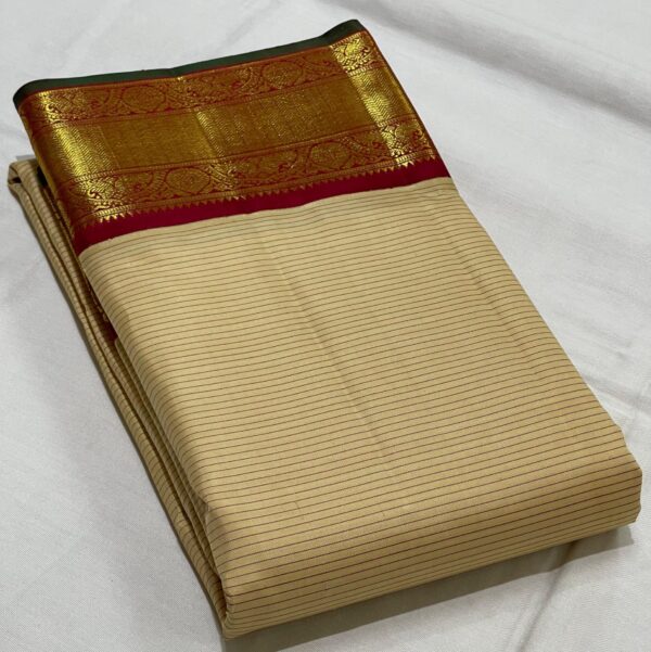 Dark Cream Kanjivaram Silk Saree With Maroon Red Border