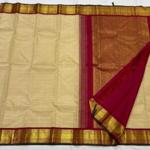 Dark Cream Kanjivaram Silk Saree With Maroon Red Border