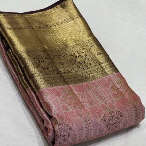 Beautiful Baby Pink Kanjivaram Silk Saree In Zari Warp