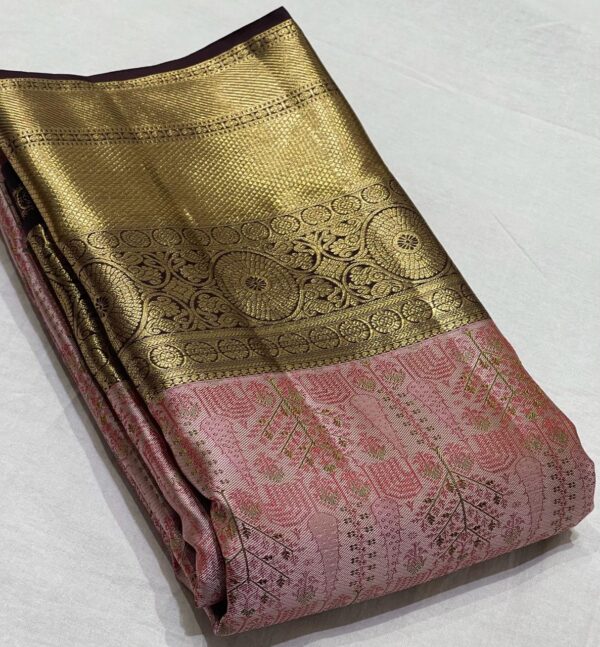 Beautiful Baby Pink Kanjivaram Silk Saree In Zari Warp