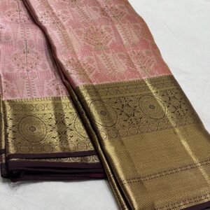 Beautiful Baby Pink Kanjivaram Silk Saree In Zari Warp