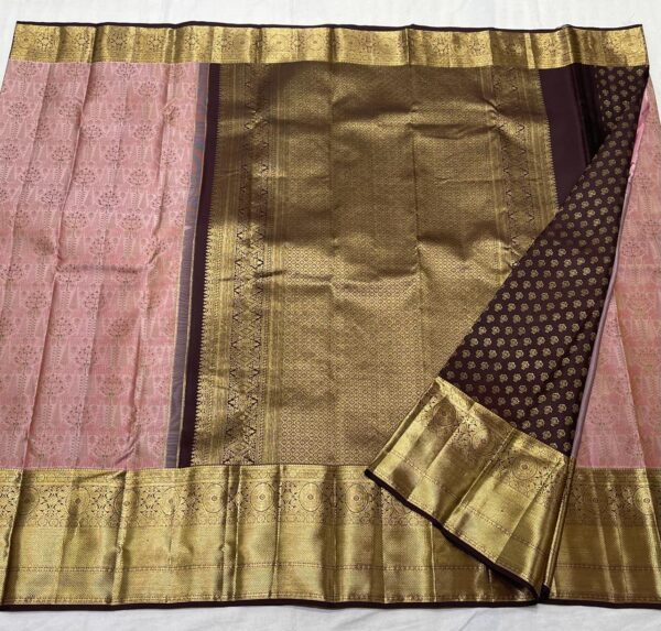 Beautiful Baby Pink Kanjivaram Silk Saree In Zari Warp