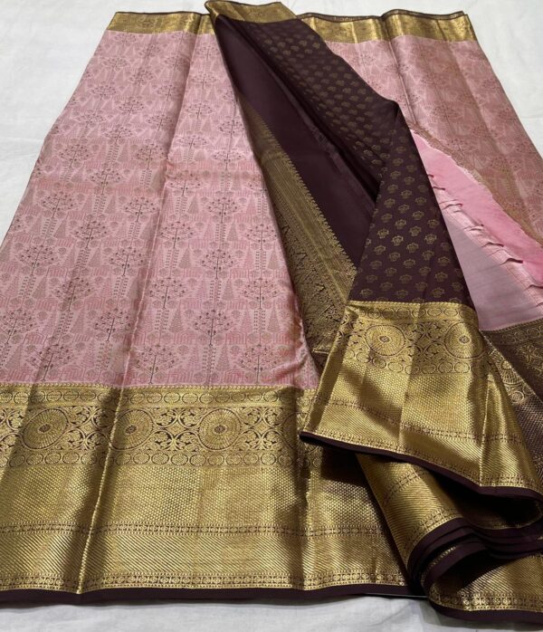 Beautiful Baby Pink Kanjivaram Silk Saree In Zari Warp