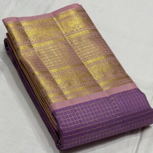 Pastel Color Kanjivaram Silk Saree With Gold Zari Small Checks