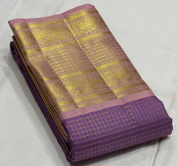 Pastel Color Kanjivaram Silk Saree With Gold Zari Small Checks